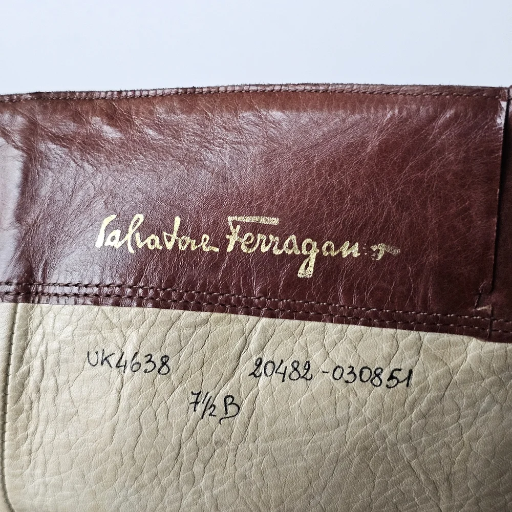 Vintage Salvatore Ferragamo Tall Leather Boots Cognac Brown Riding Italy 7.5 B